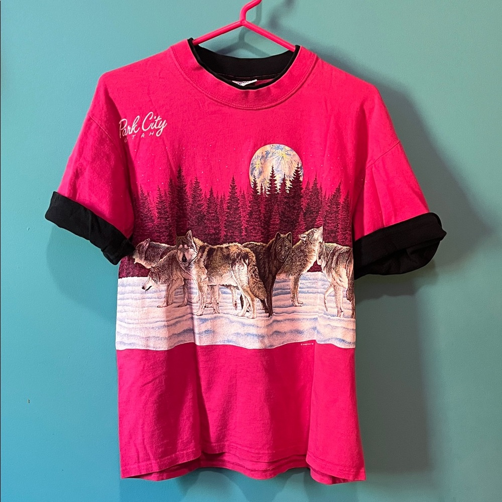 Vintage 90s Park City Utah, full moon wolf T-shirt medium USA